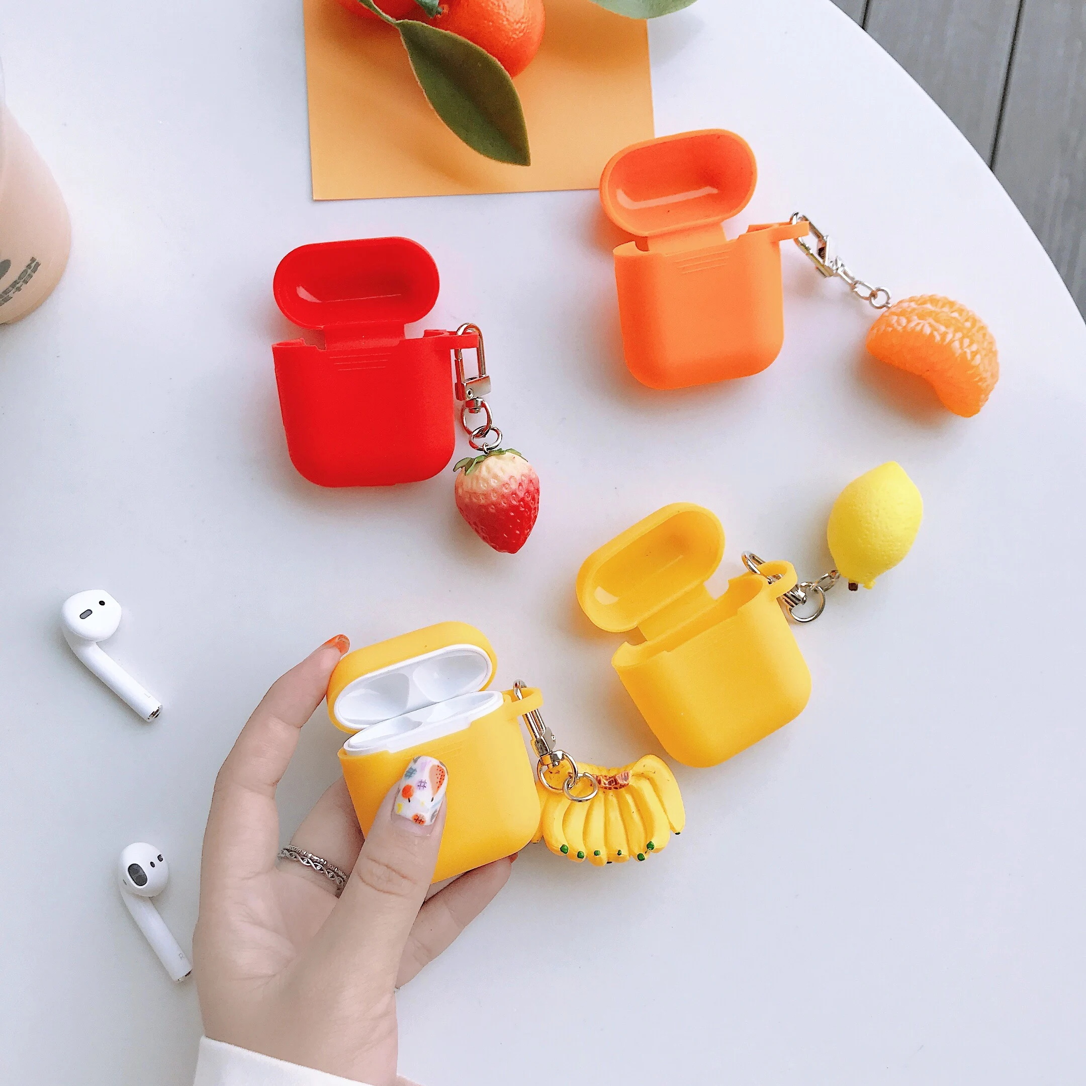 Чехол для AirPods, силиконовый чехол с конфетными фруктами, s, Bluetooth, беспроводной Чехол для наушников, TWS, зарядное устройство, брелок для ключей, ремешок, чехол для Airpods