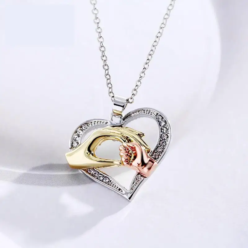 

Stainless Steel Mens Womens Couple Necklace Pendant Love Heart Crystal Pendant Necklace Mother Day Jewelry Gift