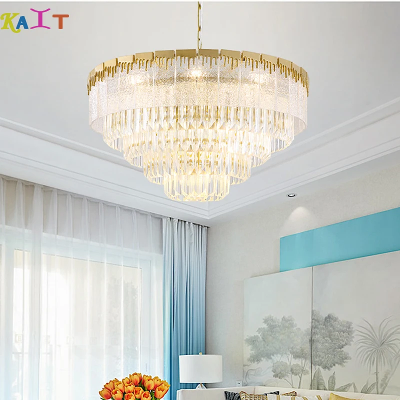 Современная Золотистая люстра lampsMetal Lustre Crystal гостиная светодиодные люстры потолочные