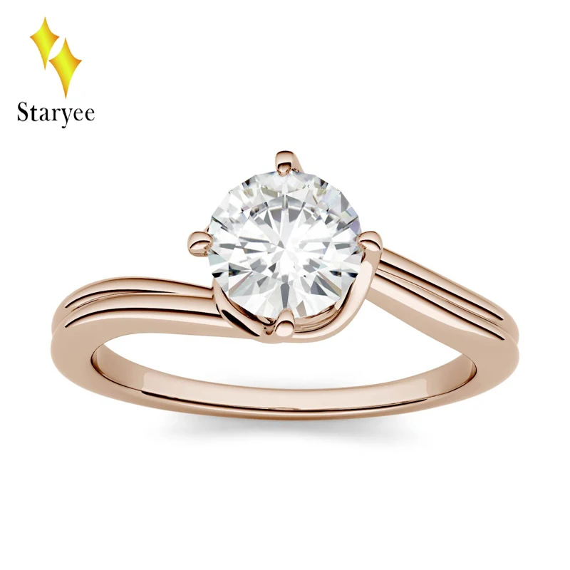 Обручальное кольцо сертифицированное Charles Colvard 1.0ct 6,5 мм VS GH круглое Настоящее розовое золото 18 К ювелирные изделия из чистых бриллиантов для женщин