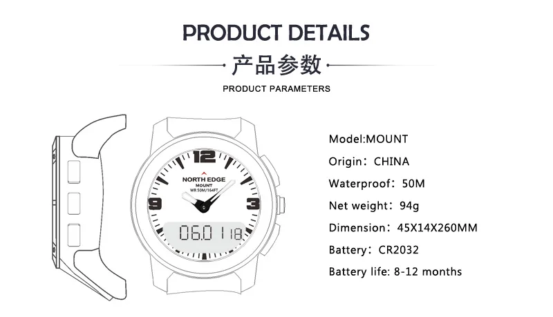 NORTH EDGE умные механические мужские часы из нержавеющей стали с двойным дисплеем водонепроницаемые спортивные часы для альпинизма мужские наручные часы s