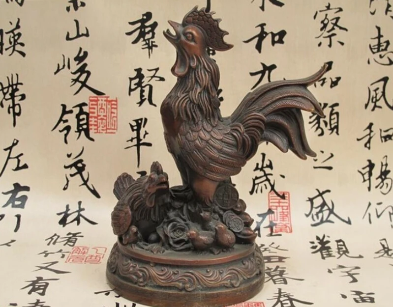 

Chinese Feng Shui Bronze Lucky YuanBao Money Wealth rooster cock chicken Statue