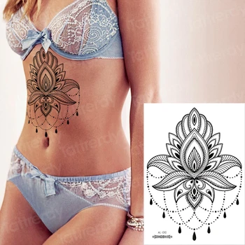 

waterproof temporary tattoos for women under breast tattoo mandala lotus sketch flower mehndi henna stickers bikini sexy tatoo