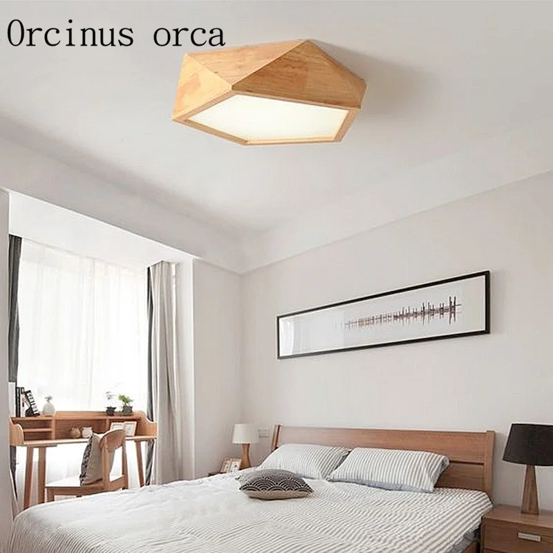 

Nordic brief modern wood led geometry ceiling lamp living room bedroom creative wooden ceiling lamp free shipping
