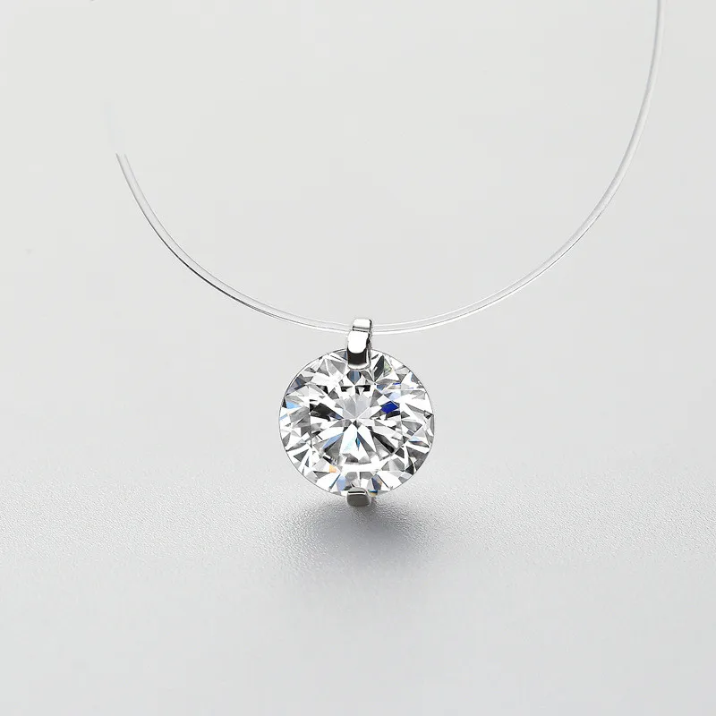 

Hot Selling Fashion Invisible Fishing Line Silver Necklace Shiny Zircon Pendant Trendy Pearl Transparent Women Choker Necklace