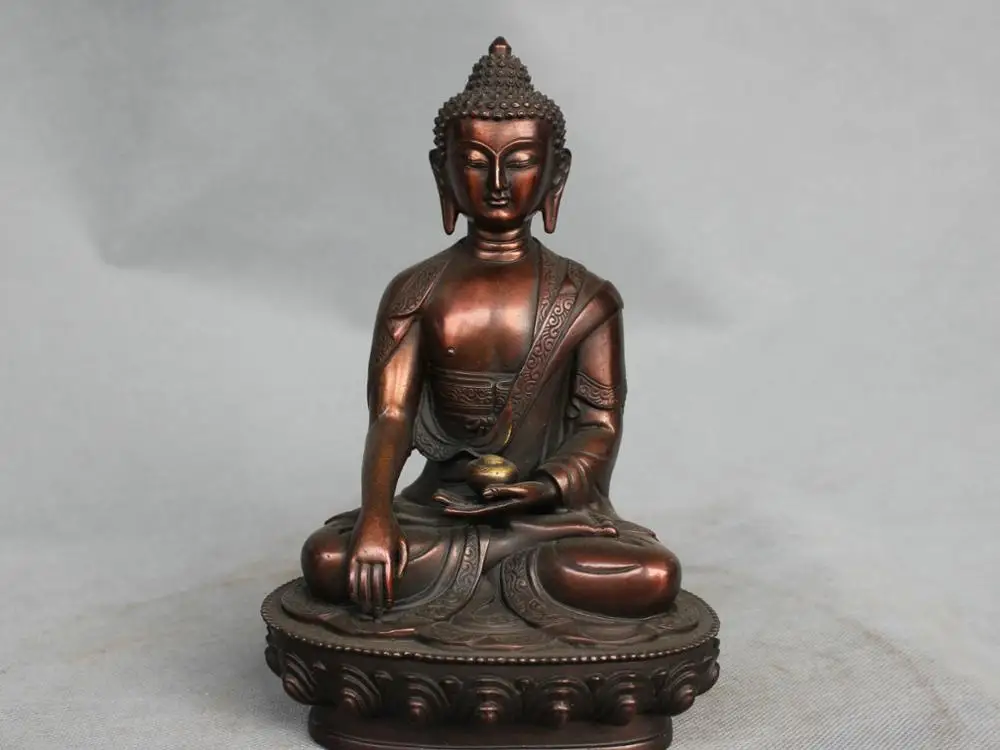 

8'' China Tibet Bronze Shakyamuni Buddha Statue Hold Offering Bowl
