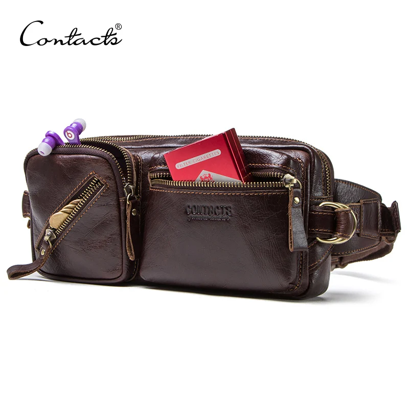 CONTACT'S Мужская сумка с ремнем высокого качества из натуральной кожи может быть использована как дорожная сумка маленького размера