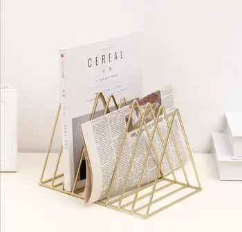 

New!Metal Book Stand Classic triangle Shape Newspaper organizer Iron Desk Magazine Holder Office Stationery Collection Case