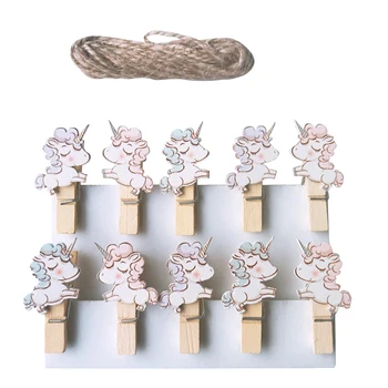 

10pack/lot Creative Unicorn Wooden Clip Rope with hemp Photo paper Craft Clips Party Decoration Clips Hung photos