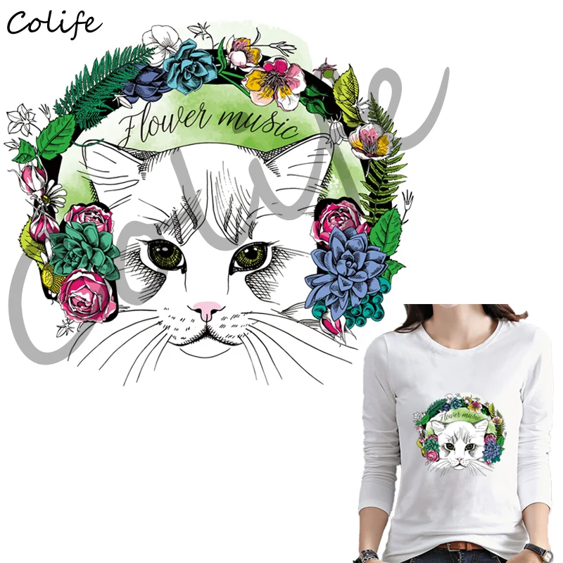 

Iron-On Transfer Flower Cat A-Level Washable Parches Ropa 2018 New T-Shirt Diy Decoration Patches For Clothes 22x19.8cm