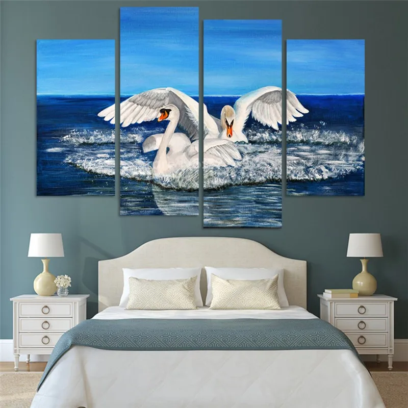 

Unframed 4 Piece Flowers Canvas Painting And Animal Pictures Seaview Painting Wall Art Home Decor For Living Room In Cheap Price