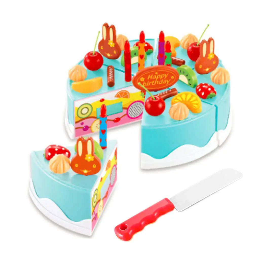 37 шт. DIY ролевые игры фрукты разрезание торта ко дню рождения кухонные игрушки забавные разрезание торта ко дню рождения ролевые пищевой реквизит игрушки для девочек Горячие - Цвет: Blue