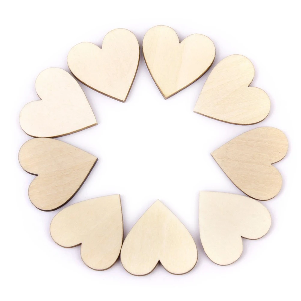 25 шт 40 мм пустые деревянные диски с сердечками для поделок(цвет дерева