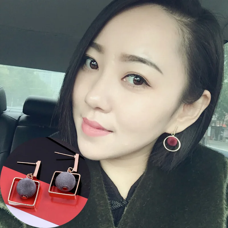 

Plush Ball Geometric Irregularity Hollow Long Dangle Earrings Drop Earrings for Women Jewelry