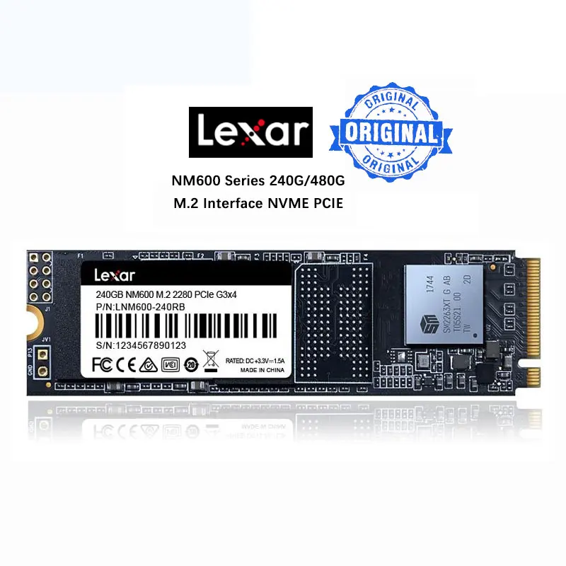 Твердотельный накопитель Lexar SSD M2 M.2 2280 NVME 240 ГБ 480 NM600 PCIe Gen3 * 4 до 2100 Мб/с для ноутбука