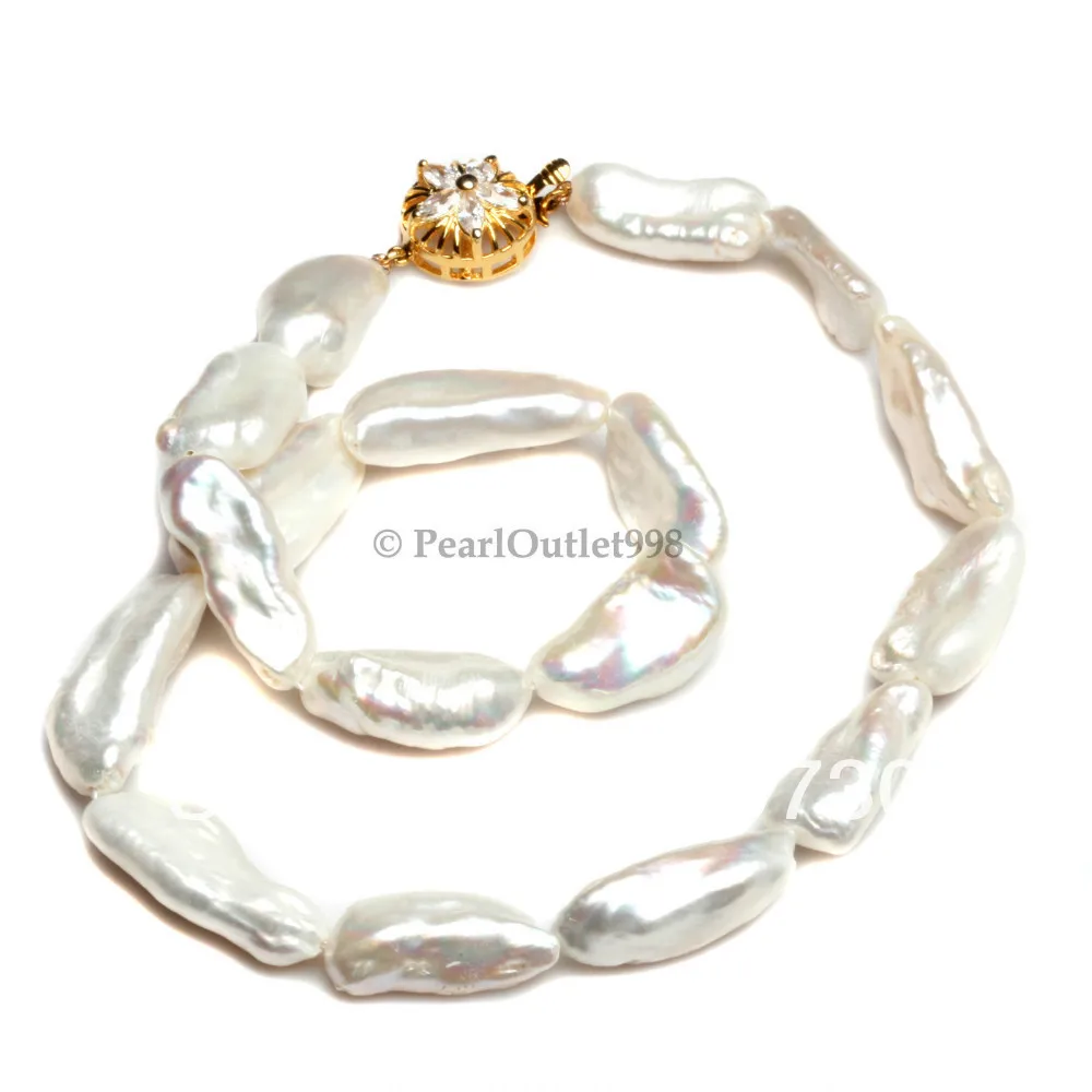 

Jewelry 00440 GENUINE BIG 9*20MM WHITE KESHI FRESHWATER PEARL NECKLACE GOLD PLATED CLASP