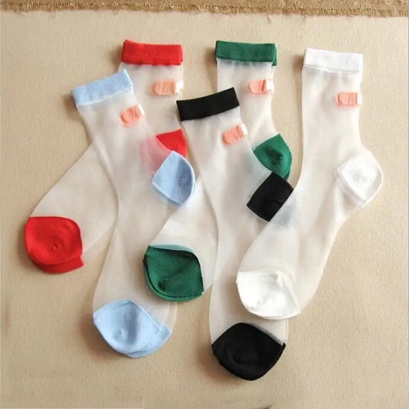 Japanese Summer Women Transparent Socks Harajuku Stretch Band Aid OK
