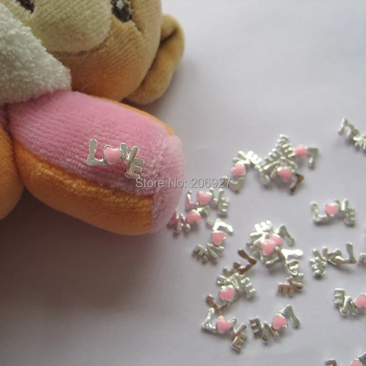 

MD-204 10pcs Fancy Pink Silver Love Deco Metal Charms Metal Deco Charms Nail Art