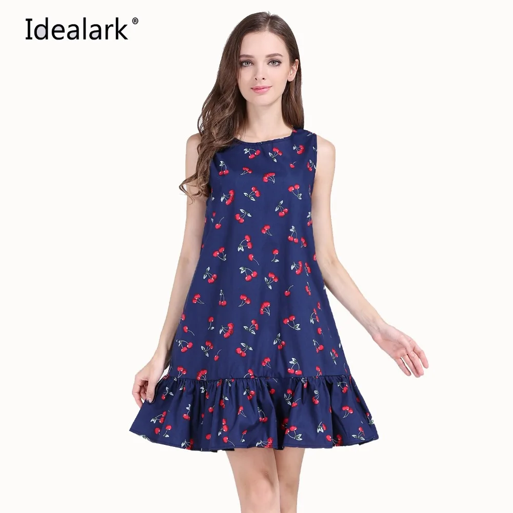 Idealark 100% хлопок элегантные женские Платья Туника Платье с вишневым принтом