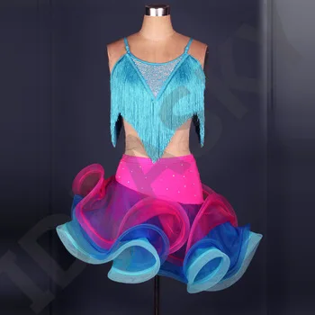 High quality Latin Tassel pink Dance Dress for lady Women Girls latin,Cha Cha,Rumba,Samba,Ballroom Clothing Dancewear 4colors