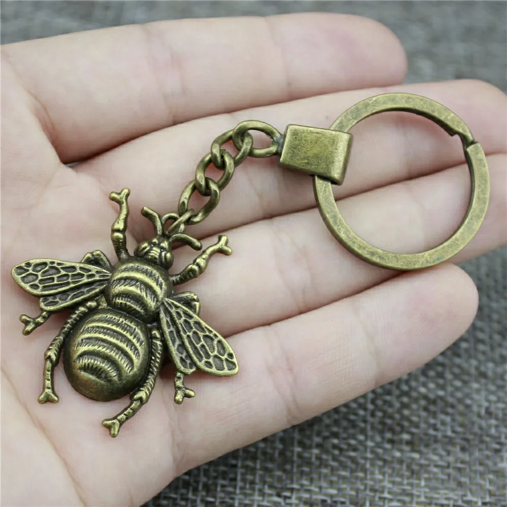 Модный брелок для ключей, металлический брелок для ключей, ювелирный подарок, 2 цвета, античная бронза, античное серебро, пчела, 40x38 мм, кулон