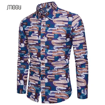 

MOGU Printed Long Sleeve Shirts for Man 2018 Summer Fashion Various Patterns Leisure Hawaii Shirts Big Size 5XL