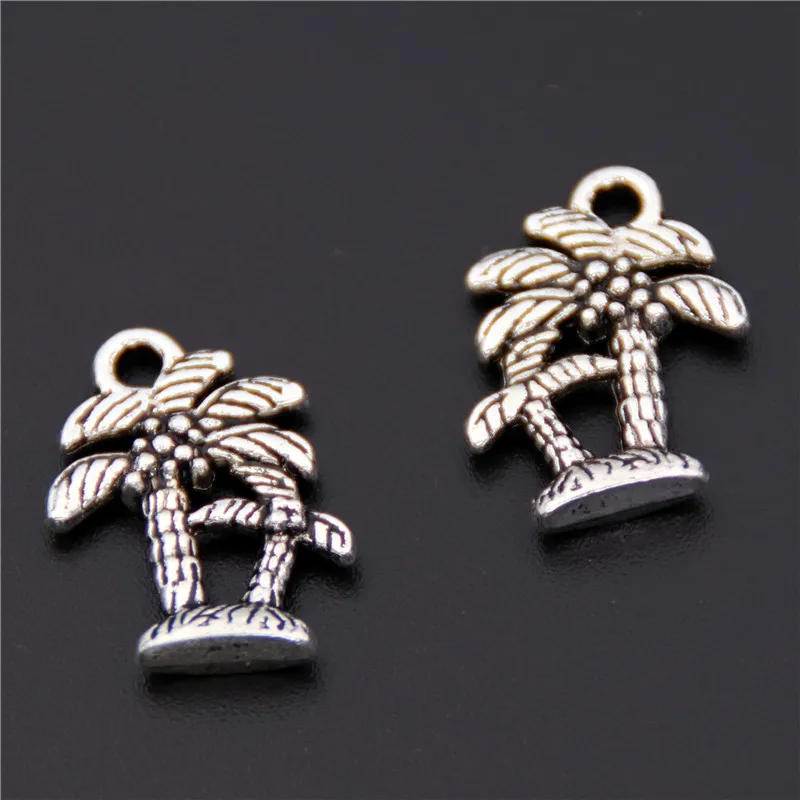 30pcs Antique Silver Coconut Tree Charms Hawaii Beach Jewelry Findings