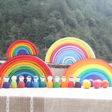 Большой 12 шт./компл. детская деревянная матрешка головоломка здание из соснового дерева радужных блоков укладчик развивающая игрушка Декор