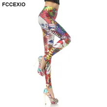 FCCEXIO Colorful Skeleton 3D Printed Leggins for Women High Waist Leggings Fitness Spring Leggins Girls Punk Rock Ropa Trousers