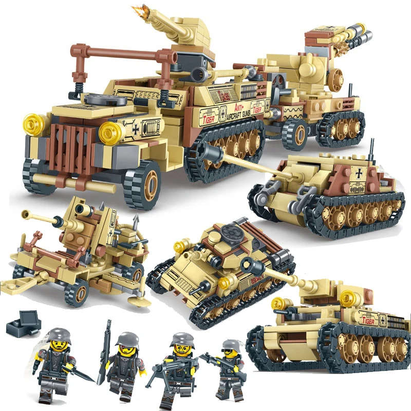 

4IN1 678PCS Military World War 2 Tank LegoINGLY Building Blocks Sets Miniature Gun Weapon Creator Army WW2 Soldiers Bricks Toys