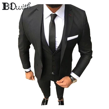 

Wedding Men Suit Black Notched Collar Slim Fit 3 Pieces Jacket+Pants+Vest For Wedding Tuxedos Formal Suits Custom Made
