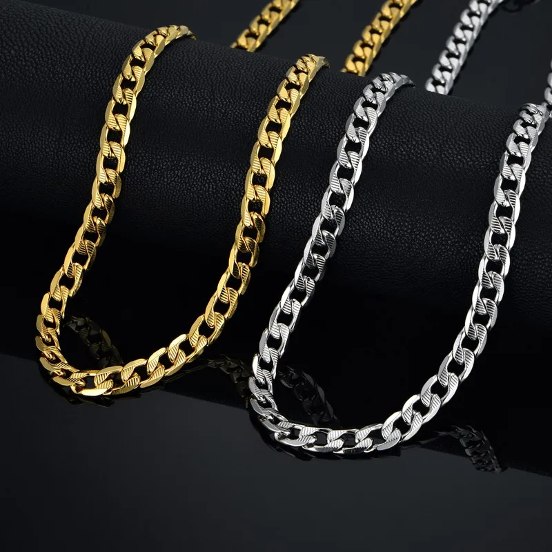 

Hip Hop 7MM Chains For Women Men Jewelry Wholesale Colar Gold Color Stainless Steel Cuban Link Chain Necklace 574-2