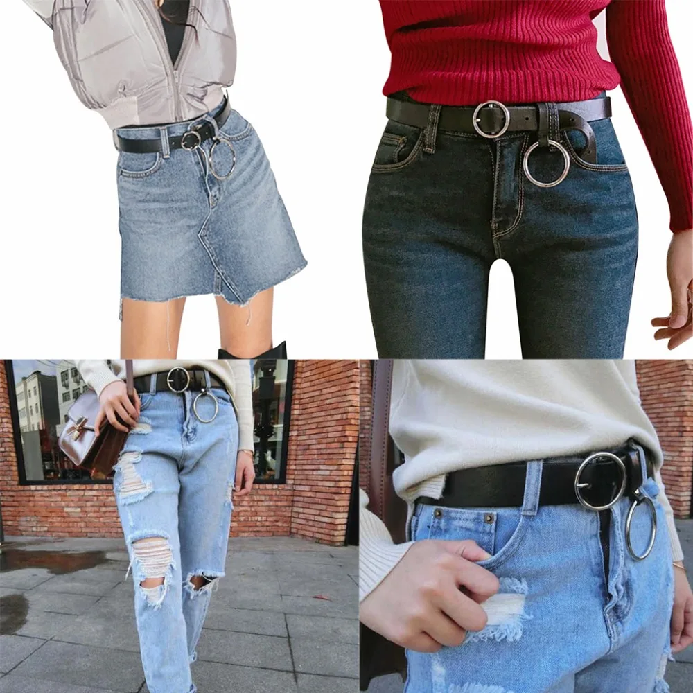 Belt Wide Round Buckle Women Leather Waist Fashion Hip Lady Waistband Air Metal