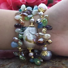 Женский " 3 нити фиолетовый Кеши жемчуг многоцветный кристалл браслет