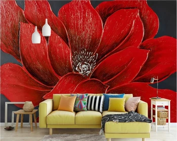 

beibehang 3d wallpaper Phalaenopsis tulip red flower three-dimensional relief TV background wall living room bedroom mural