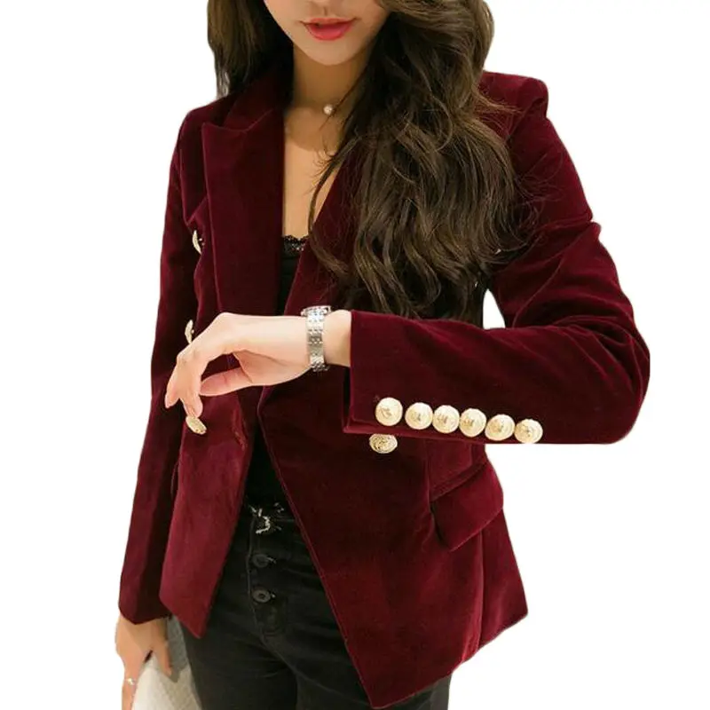 Rihschpiece Winter Velvet Blazer Women Slim Single Button Women Blazers and Jackets Plus Size Outwear Office Suits Coats RZF832