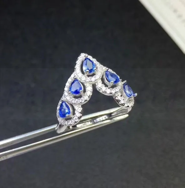 Натуральный настоящий синий сапфир Корона Стиль кольцо за ювелирные изделия 0.3ct* 5 шт. драгоценный камень ювелирные изделия S8092503
