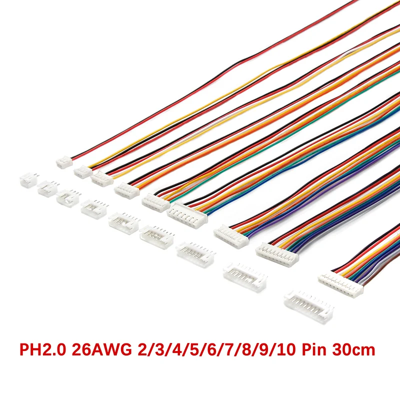 10Sets JST PH2.0 Connector 30CM 26AWG Male Female 2/3/4/5/6/7/8/9/10 Pin JST Plug With Wires Cables Socket