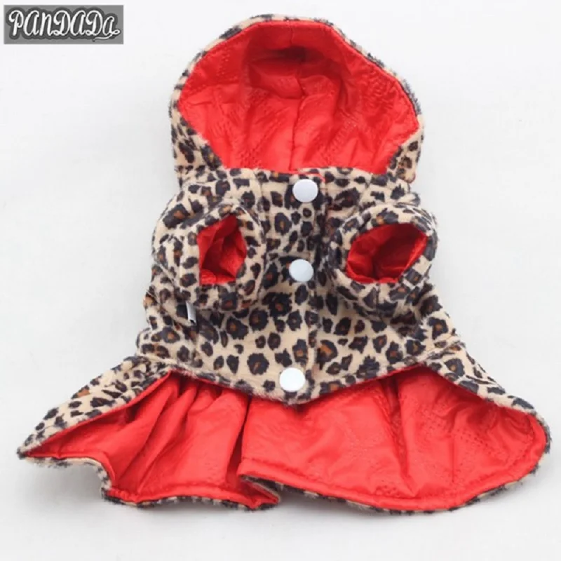 

panDaDa Dog Dress Dog Clothes Tutu Pet Hoodie Skirt Winter Leopard Clothes With Hat For Small Dog Teddy