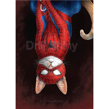 

5d diy diamond Painting Upside down Spiderman Cat Picture diamond embroidery Cross Stitch Needlework full Drill home Decor Gift