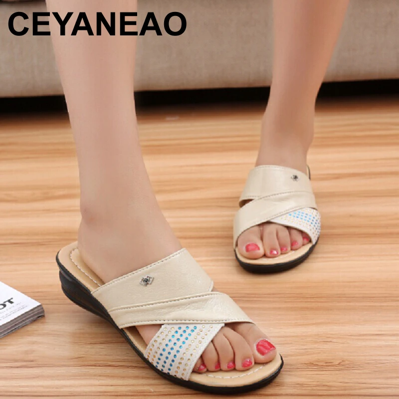 

CEYANEAO2019Summer Woman comfortable soft sandals elderly non-slip Breathable Ladies slippers large size women slippers E1694