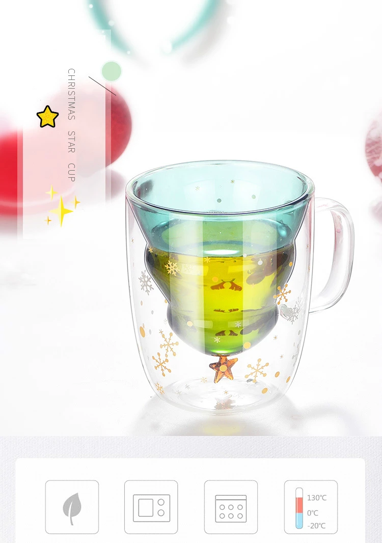 3D Рождественская елка Желая Звезда двойными стенками Стеклянная латте кофейная кружка Великолепная Снежинка кафе чай молоко чашка Счастливого Рождества подарок