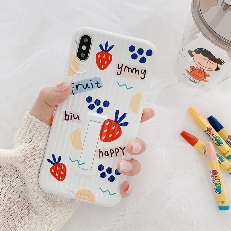 Strawberry Stand TPU Soft Case For iPhone 7 8 Plus Shockproof Skin Apple X XS Max XR 6s 6 Phone Cover Funda |