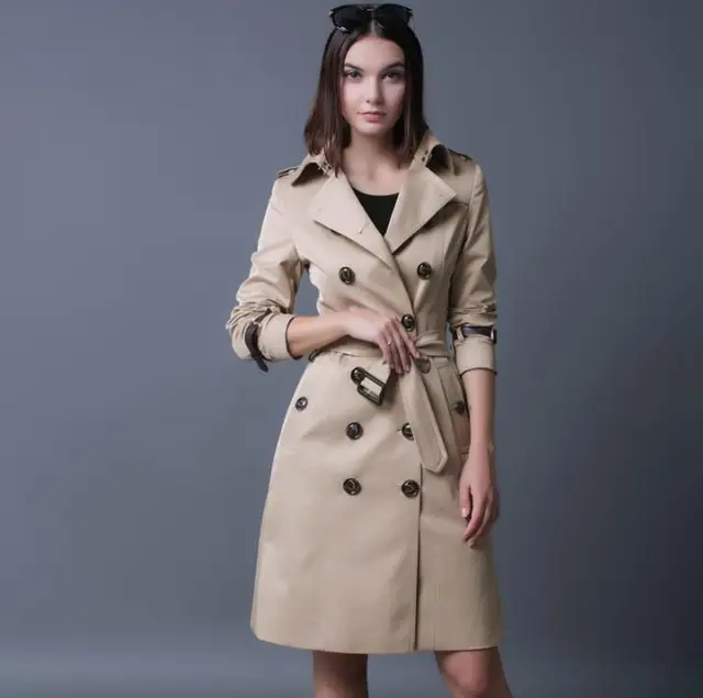 Beige black fashion slim sexy trench coat women medium long overcoat
