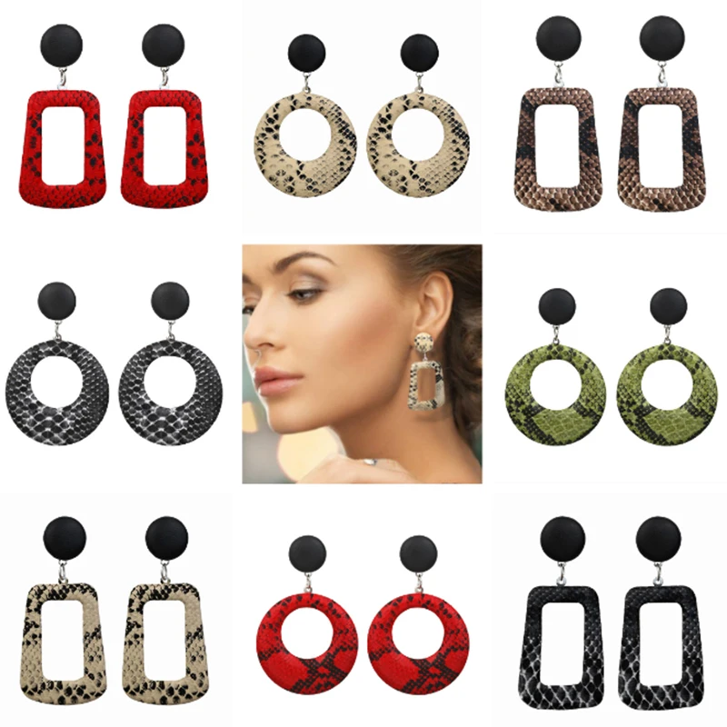 

Hottest Oversize Geometric Drop Earrings For Women Punk Vintage Big Statement Earrings Snake Skin Print Party Jewelry Oorbelle