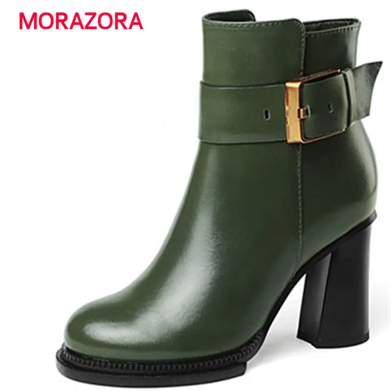 

MORAZORA 2018 new fashion meatal decoration genuine leather boots autumn winter super high heel women boots platform shoes women