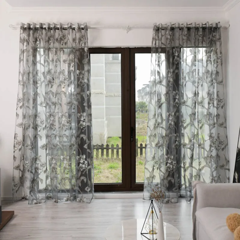

Gray tree flower beautiful window screen tulle curtain window curtains for living room decor ceiling drapes