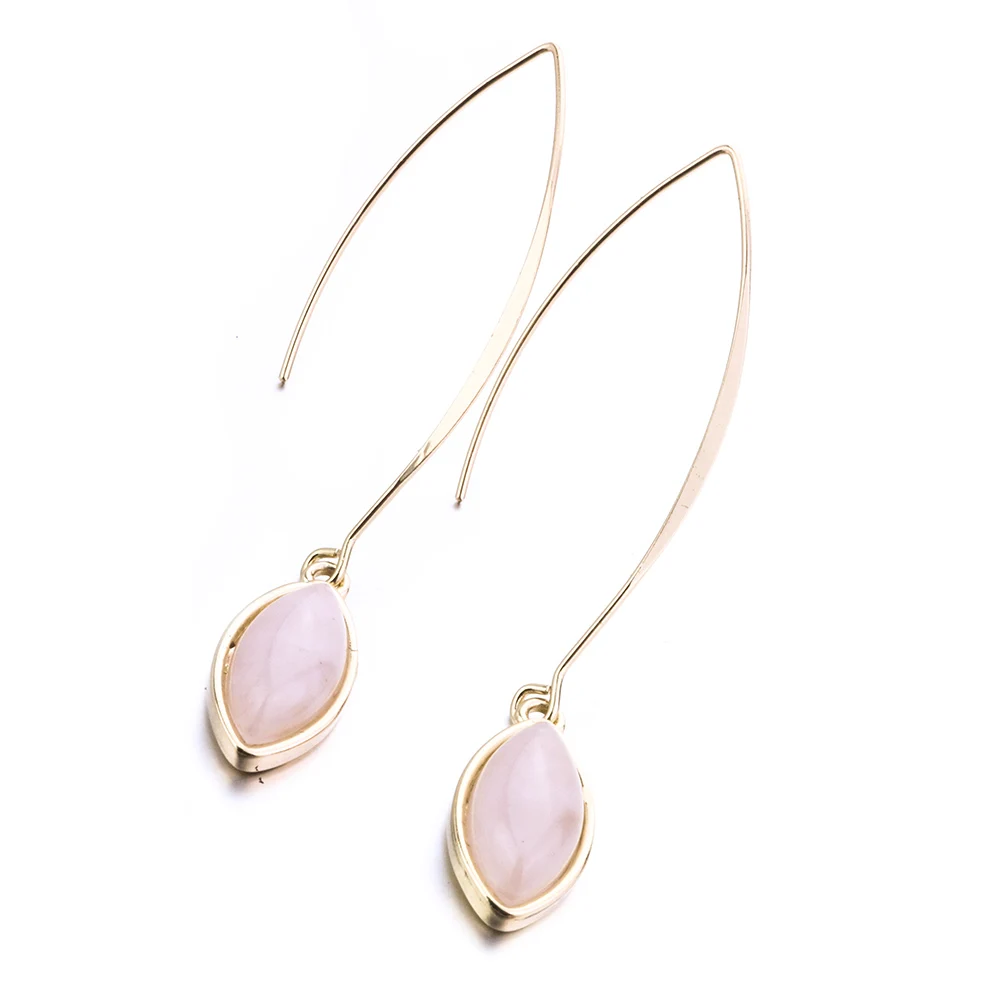 

Waterdrop Natural Pink Crystal Stone Earrings Gold Color Metal Dangle Earrings For Women jewelry