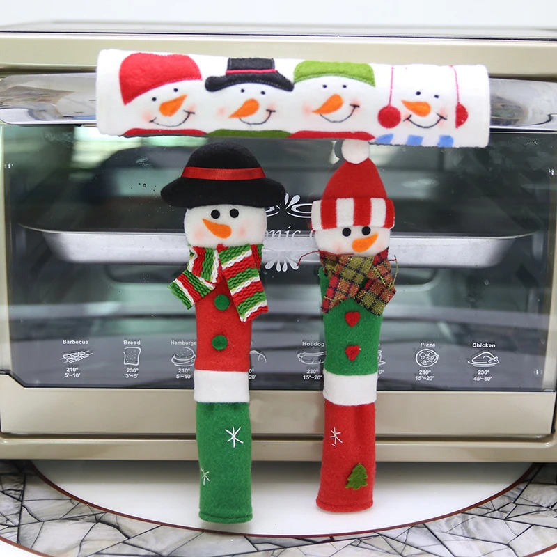 Snowman Kitchen Appliance Handle Covers Set of 3 Christmas Decoration Idea Refrigerator Microwave Handle Sets