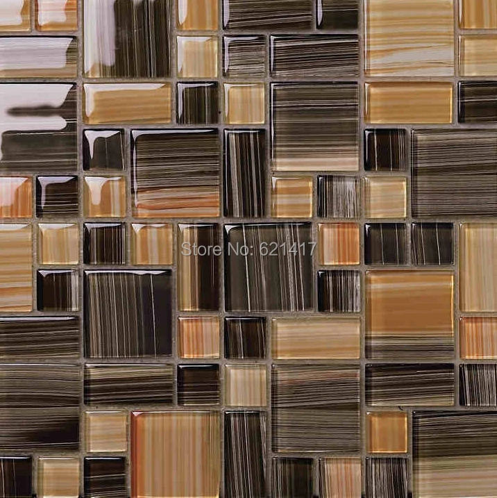 Pequeño y grande cuadrado marrón color de cristal mosaico cocina